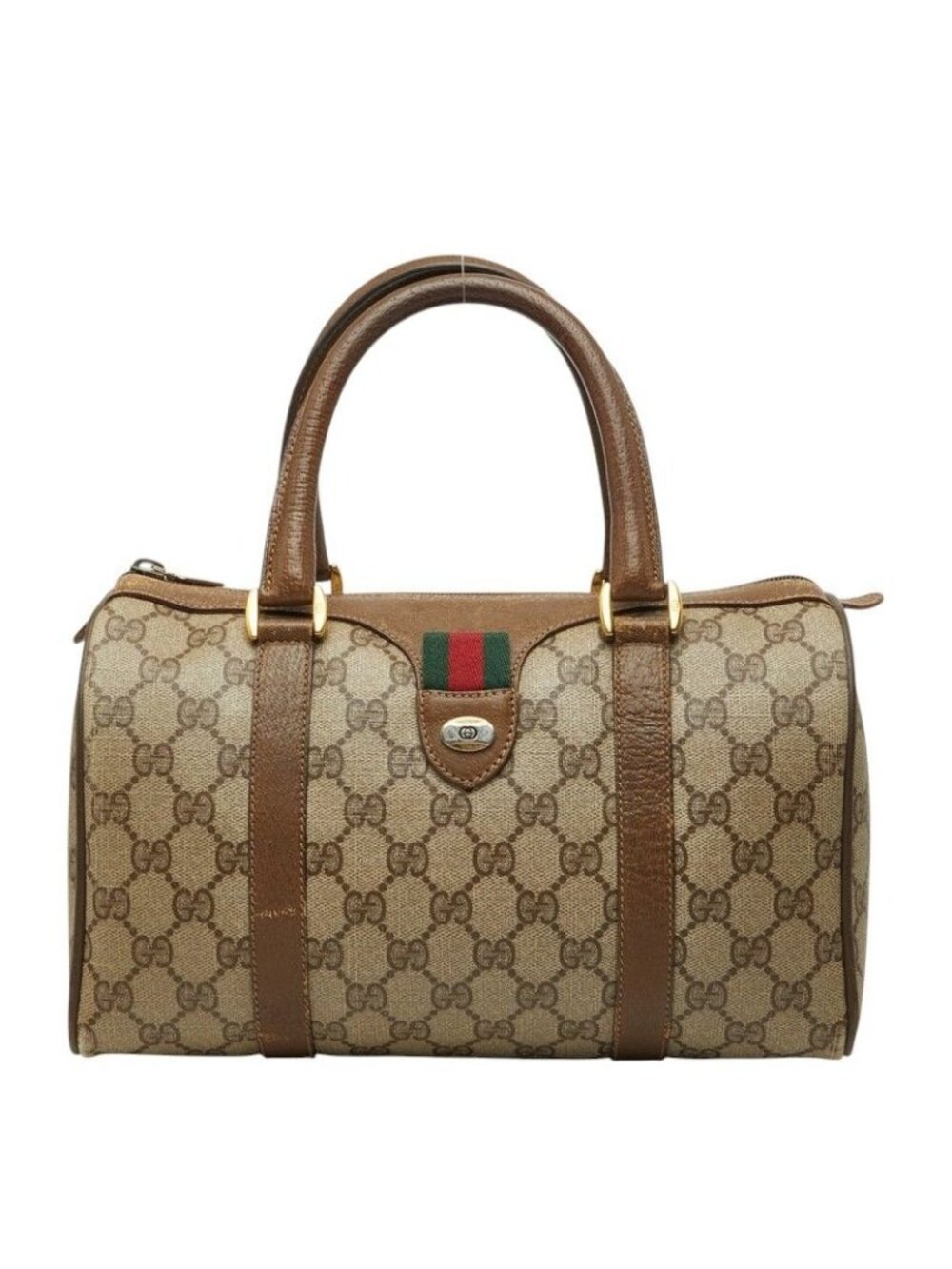 Gucci Vintage Sherry Line GG Supreme Mini Boston Bag Beige Leather